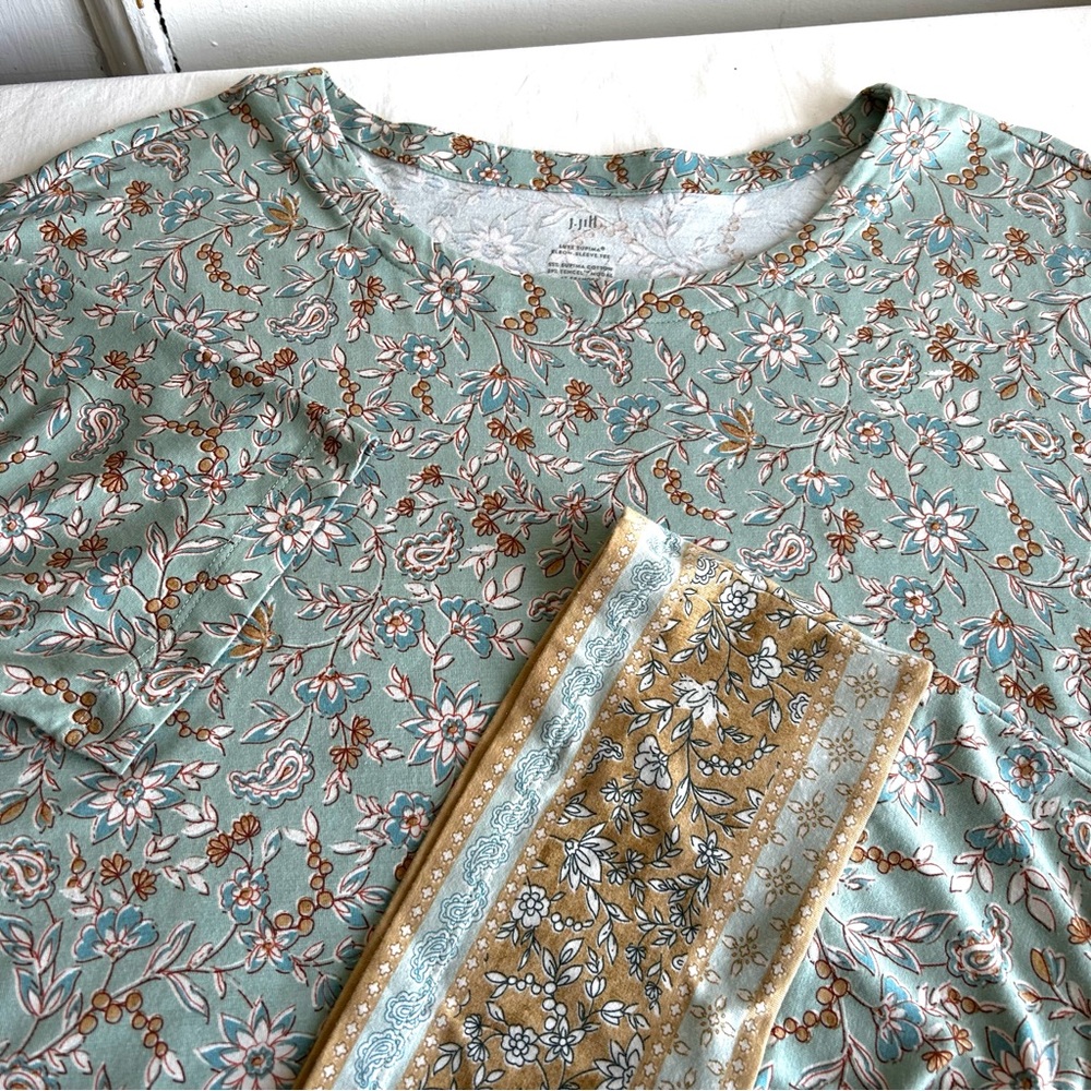 J Jill Luxe Supima Floral Print BoHo Elbow Sleeve Tee T-shirt Top - Picture 7 of 15